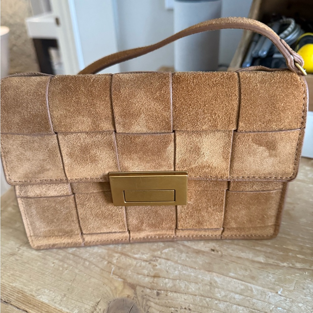 Loeffler Randall Camel Suede Woven Mini Bag